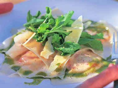 ricotta & capsicum ravioli with rocket dressing