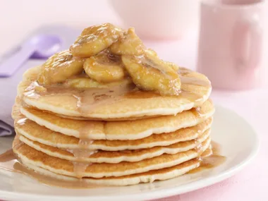 Banana pancakes with butterscotch sauce