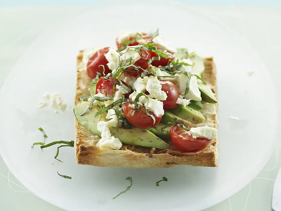 roasted cherry tomatoes,fetta and avocado on turkish