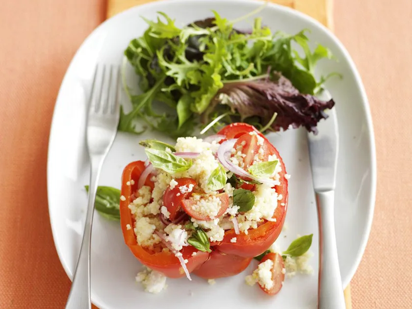 Basil and feta stuffed capsicums