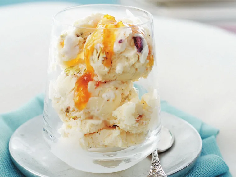 nougat semifreddo with orange honey syrup