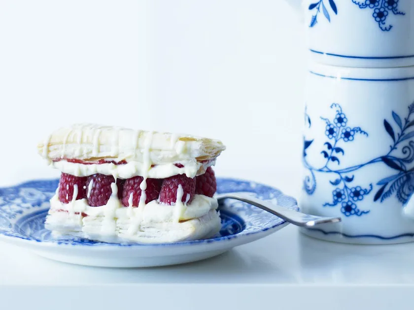 White chocolate and raspberry mille-feuilles