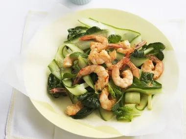 spicy citrus prawn and tat soi salad