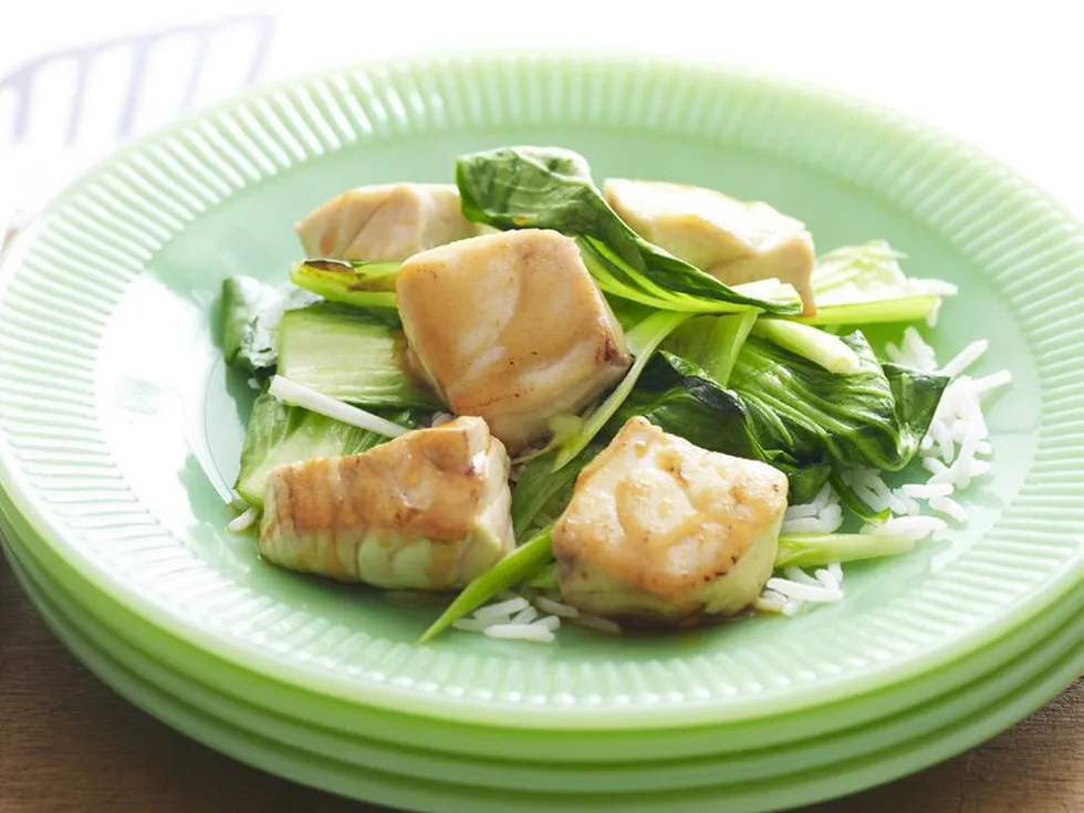 caramel fish and baby buk choy