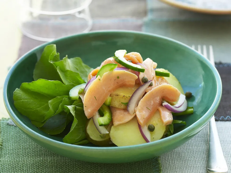 poached trout and potato salad