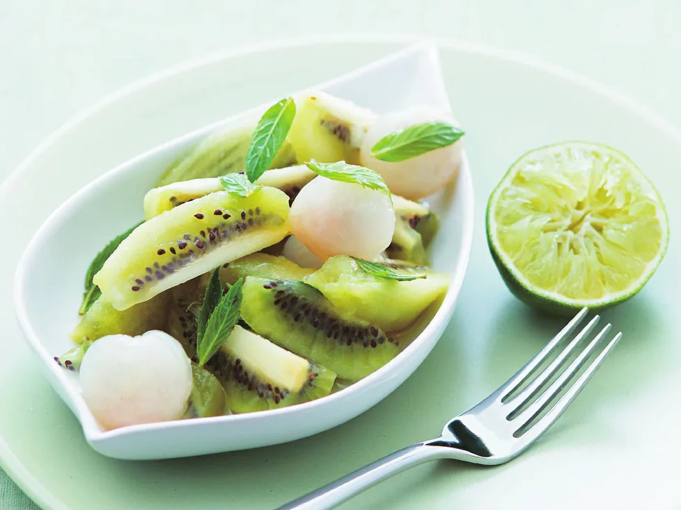 kiwi fruit, lychee and lime salad
