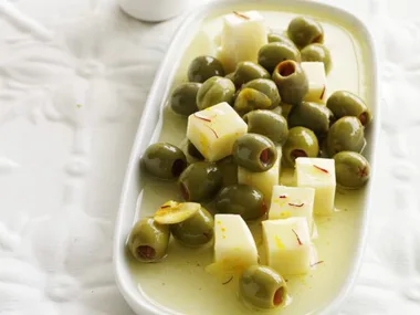 olives with saffron and cheese