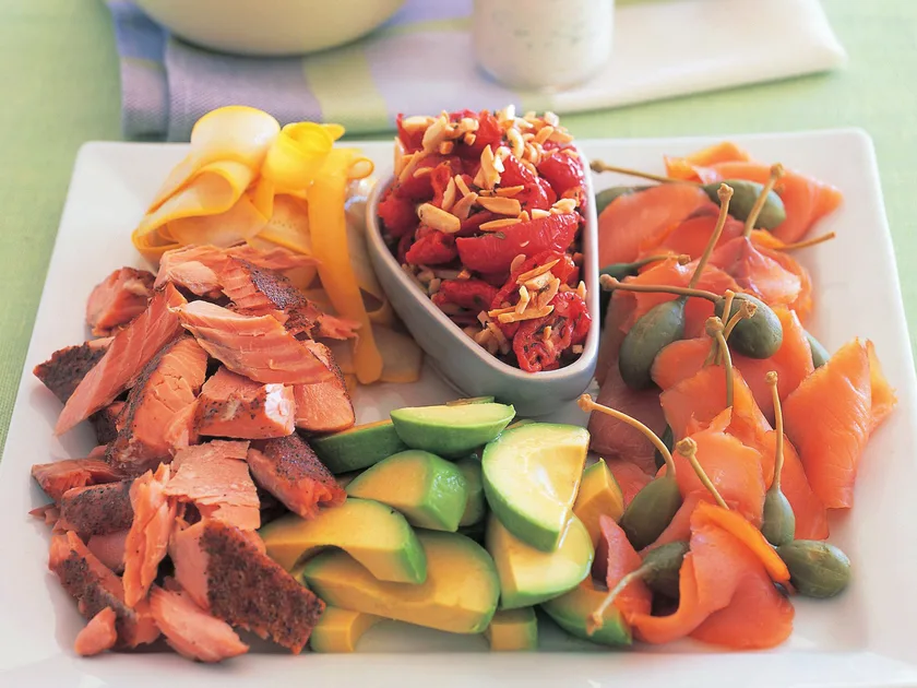 Smoked seafood and mixed vegetable antipasti