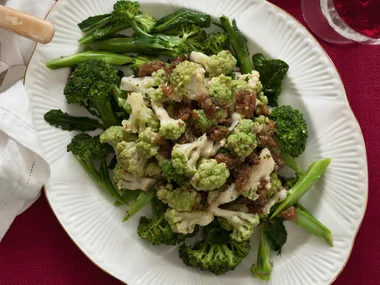 Broccolini and cauliflower with raisin and chilli dressing