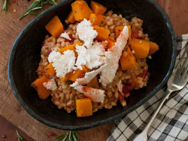 Barley pilaf with pumpkin and feta