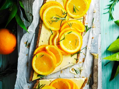 Sugar-free rosemary, labne and orange tart