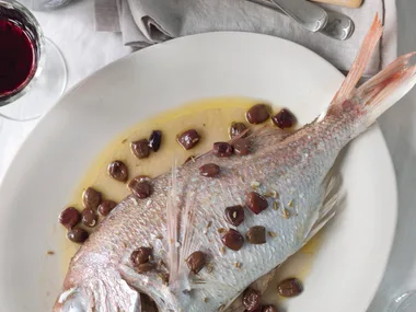 Baked fish with olives and fennel