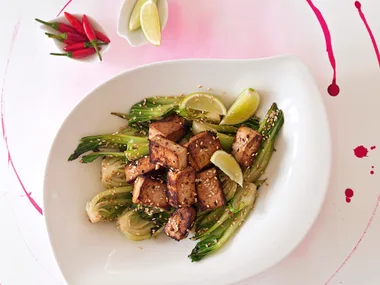 Fried tofu with baby bok choy