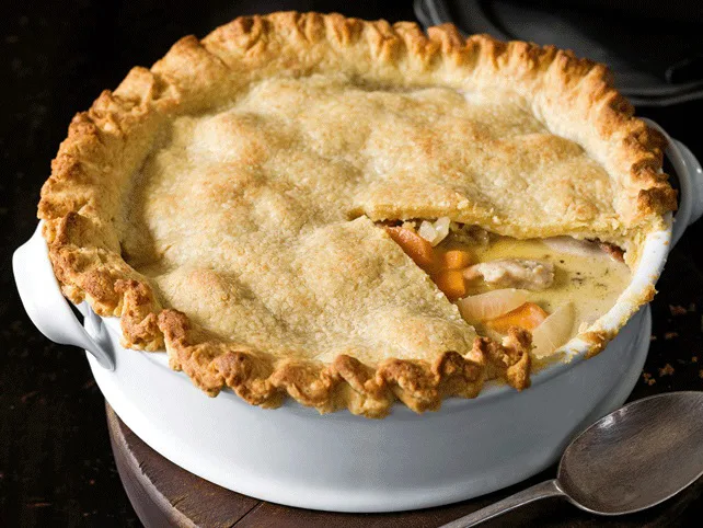 Chicken and leek pie with cheddar pastry