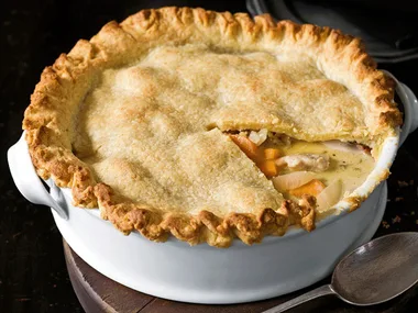 Chicken and leek pie with cheddar pastry
