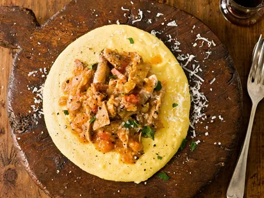 Rabbit with porcini on polenta