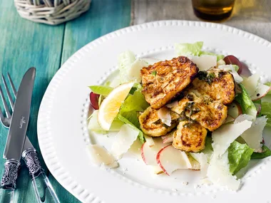 Haloumi with cos and apple salad