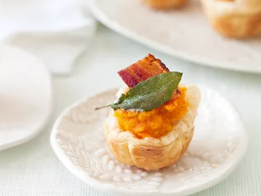 Pumpkin, smoky bacon and sage tartlets