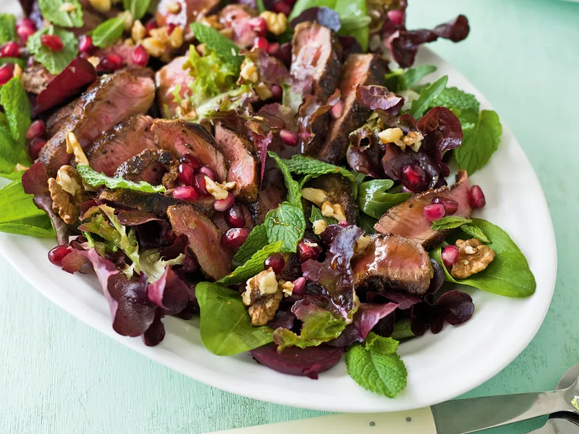 Seared lamb salad and ras el hanout spices