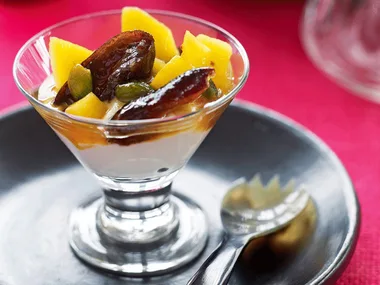 Yoghurt with honey dates and fresh fruit
