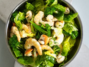Warm spring salad of prawns and scallops