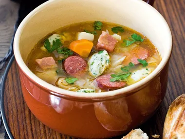 Ham and bean soup with parsley dumplings