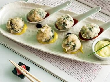 Spinach and prawn tempura balls