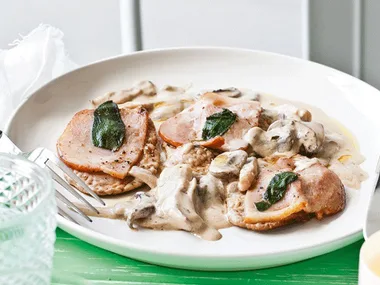 Veal escalopes with sage, ham and mushroom marsala