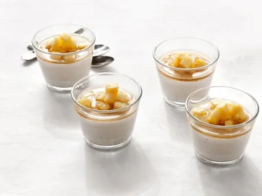 Coconut cream puddings with pineapple compote