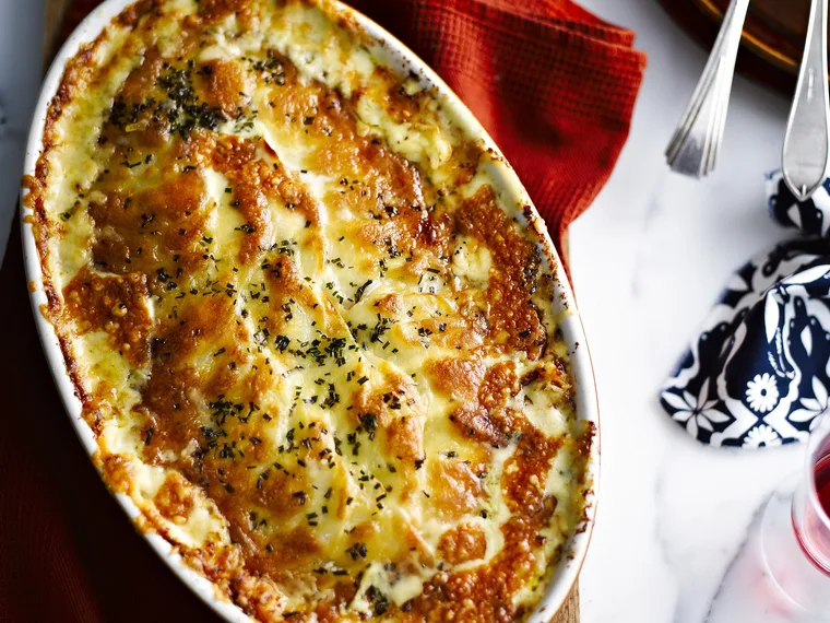 Potato and pancetta bake