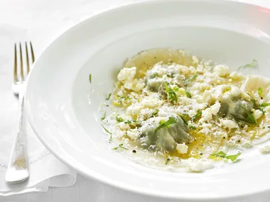 Winter greens and three cheese ravioli