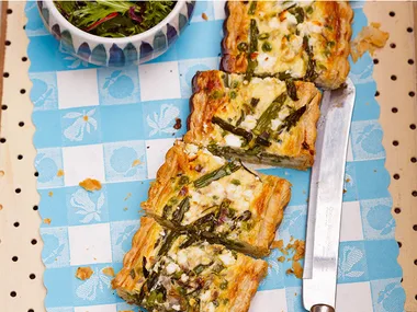Spring vegetable tart with salad