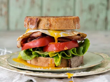 Bacon and duck egg sandwich