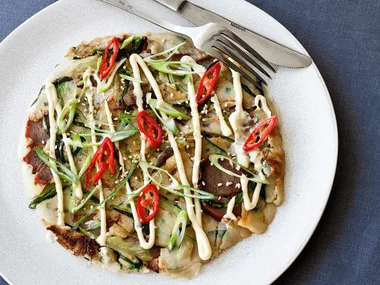 Pork, spring onion & sesame pancakes