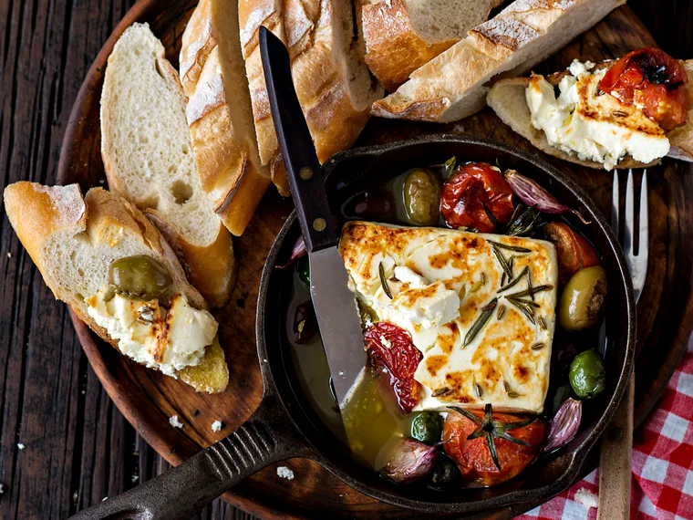 Roasted feta with olives