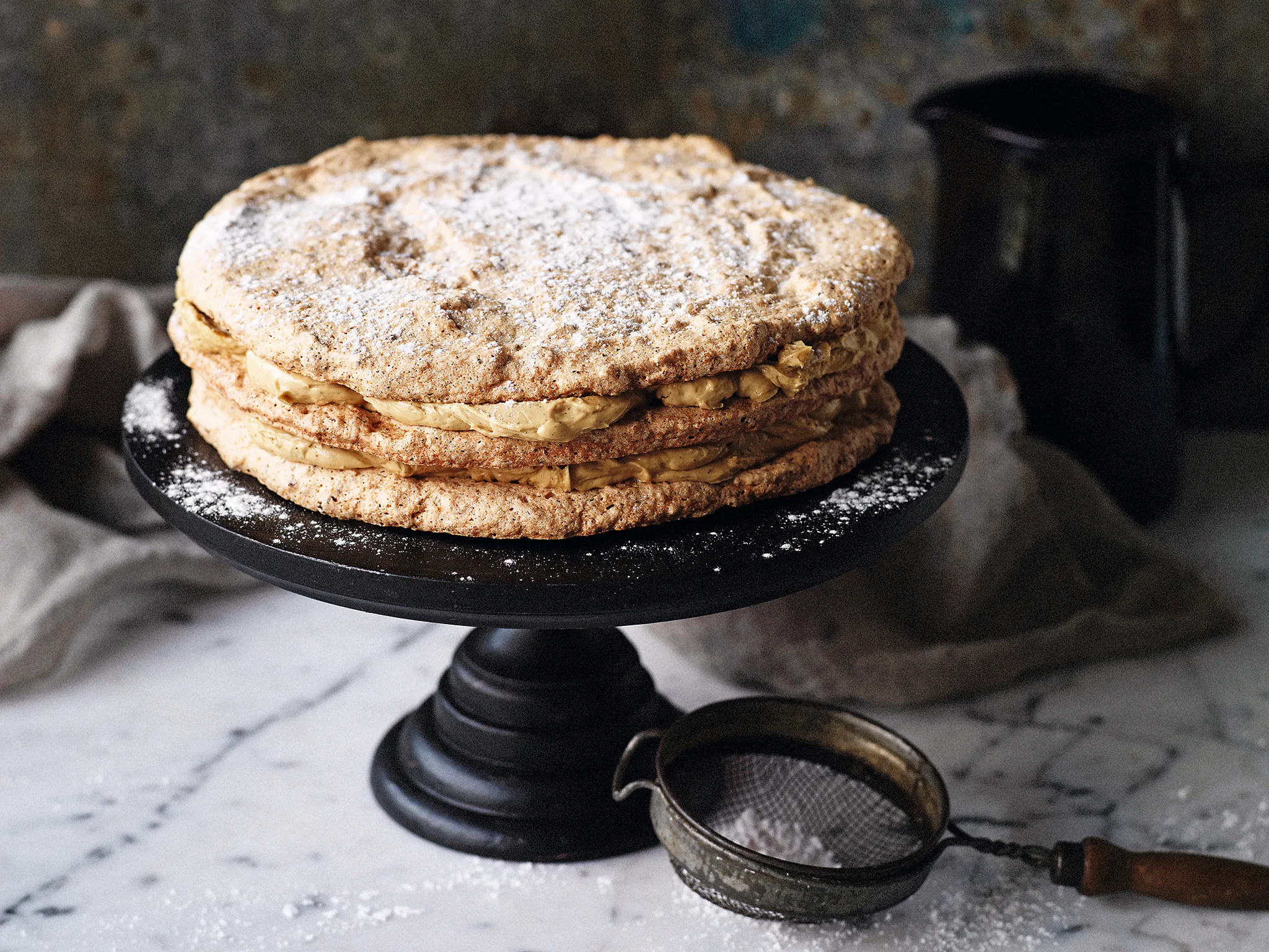 Hazelnut meringue coffee creme layer cake