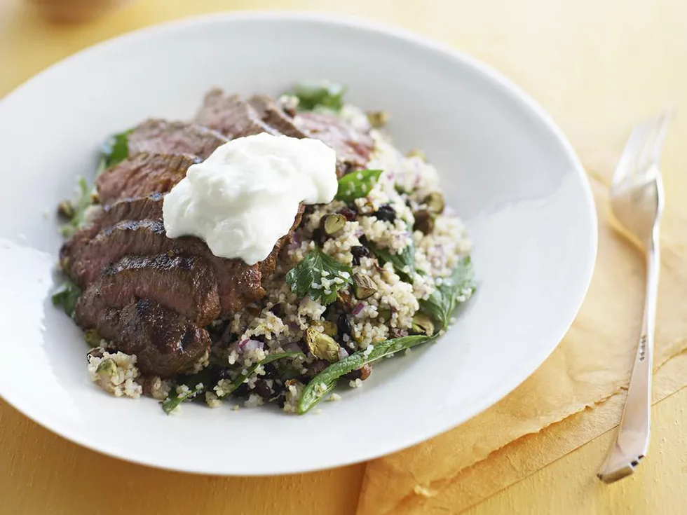 Grilled Moroccan lamb with burghul salad