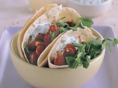 Chicken tandoori pockets with raita