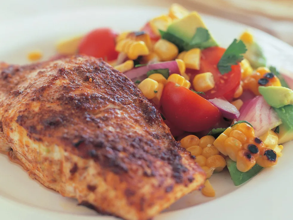 Cajun-spiced fish with roasted corn salsa