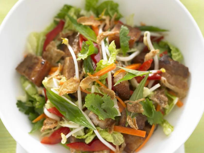 Crispy pork belly and wombok salad