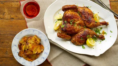 Butterflied chilli chicken with sweet potatoes