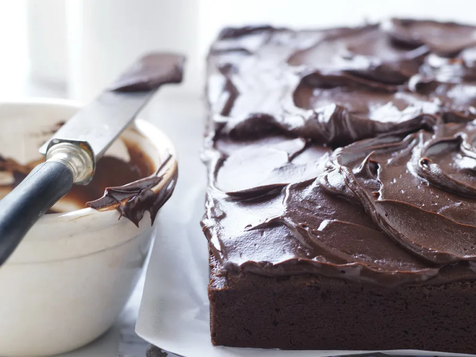 Mud cake with satin chocolate glaze