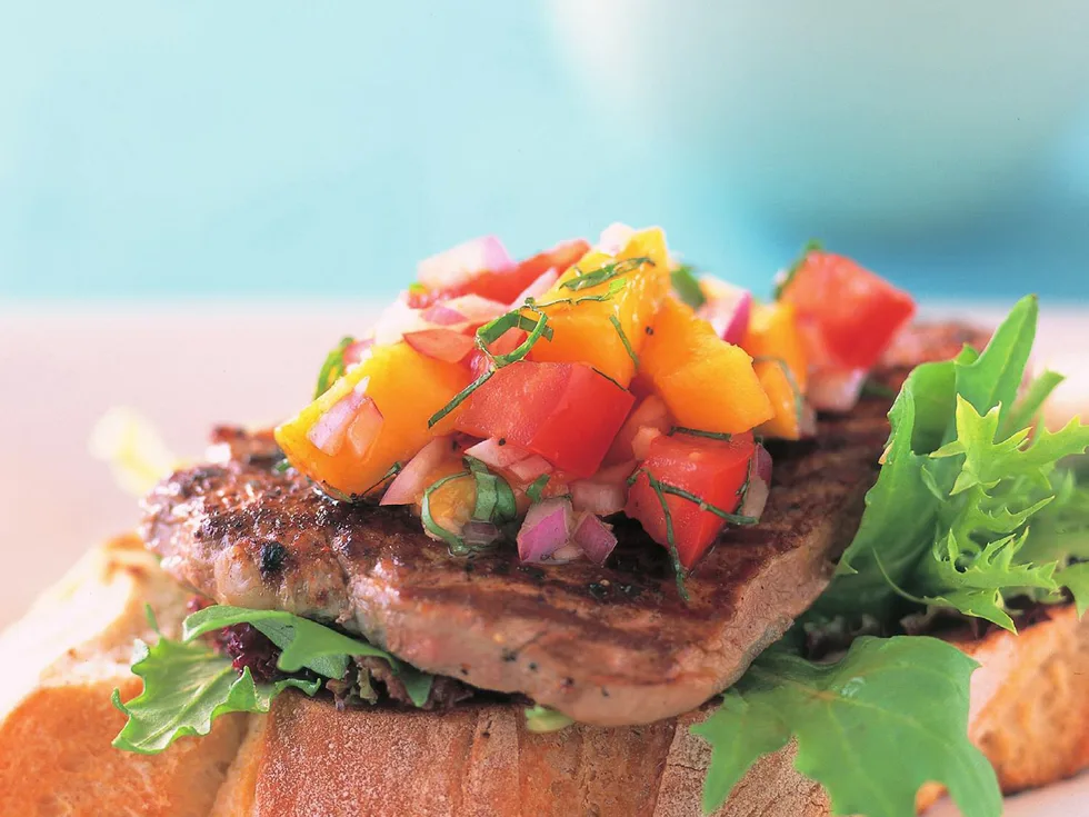Cajun steaks with mango salsa