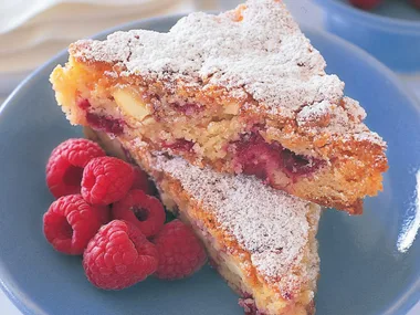Raspberry and macadamia nut blondies
