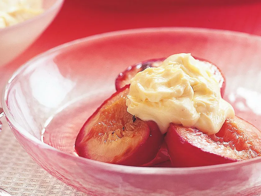 Grilled peaches and nectarines with nougat mascarpone