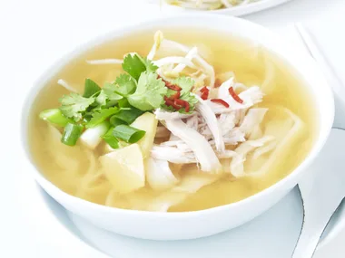 Chicken broth with rice noodles