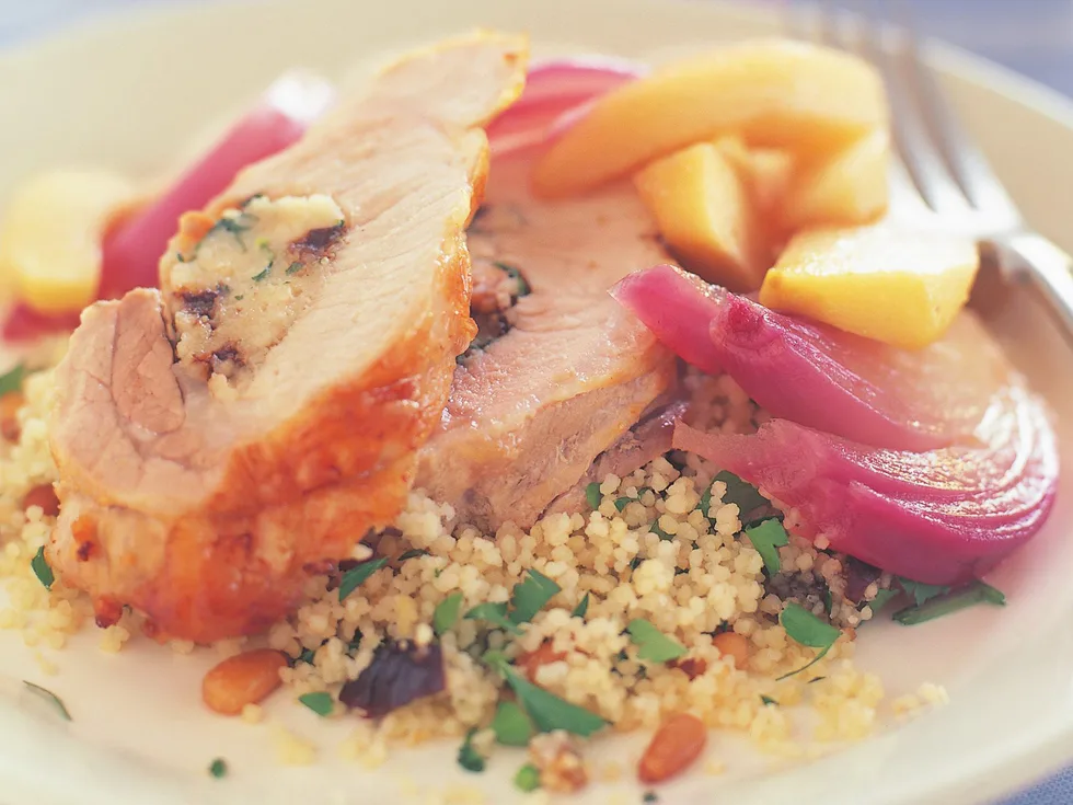 Pork loin with couscous and apples