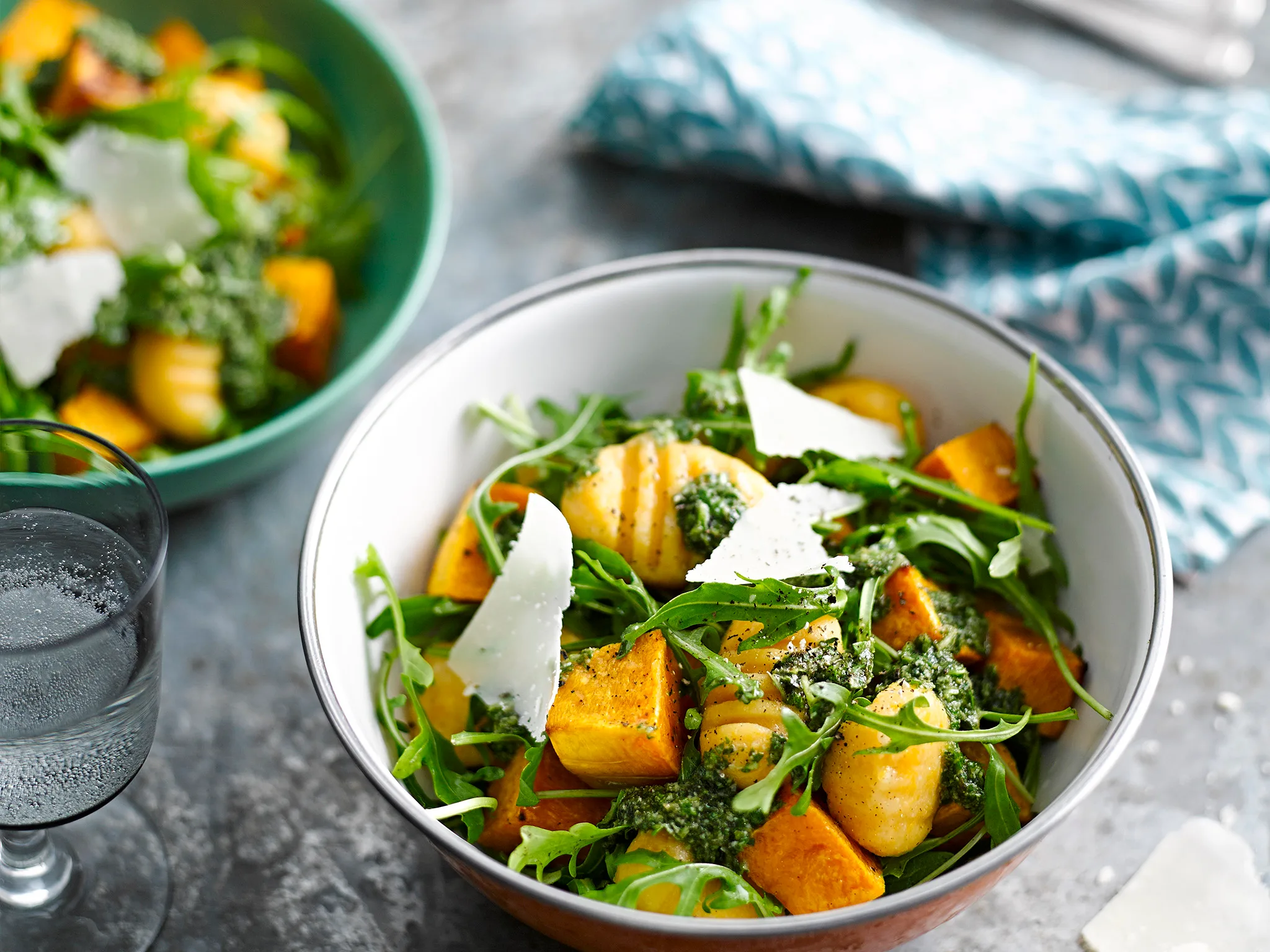 Potato and pumpkin gnocchi with rocket pesto