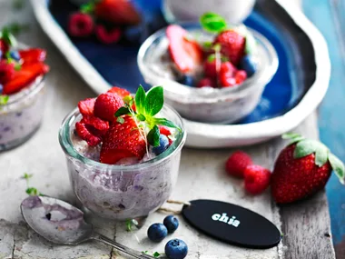 Berry and coconut chia puddings