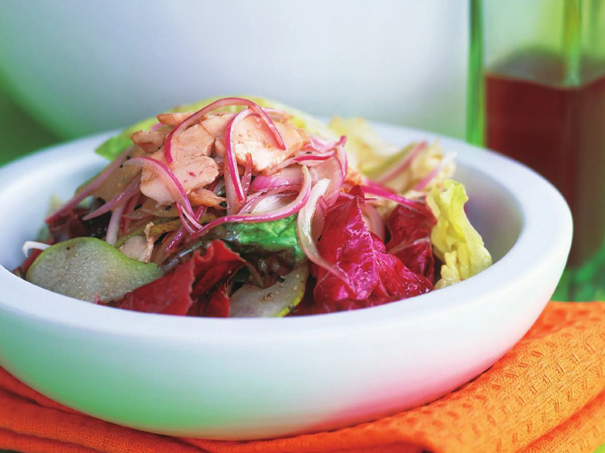 Smoked chicken and pear salad